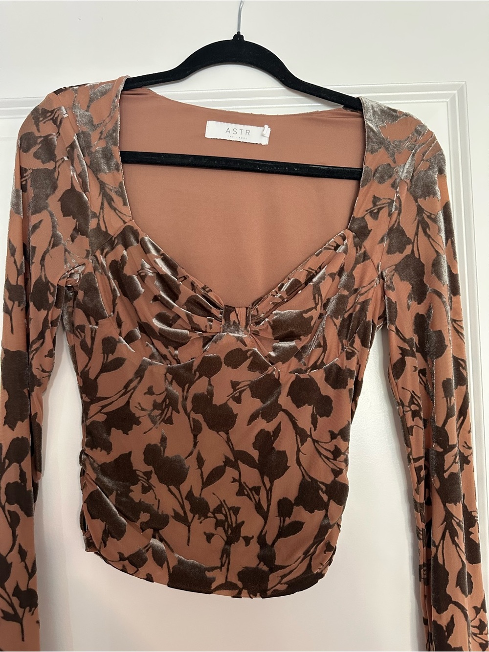 ASTR Rust Floral Velvet Burnout Long Sleeve Top